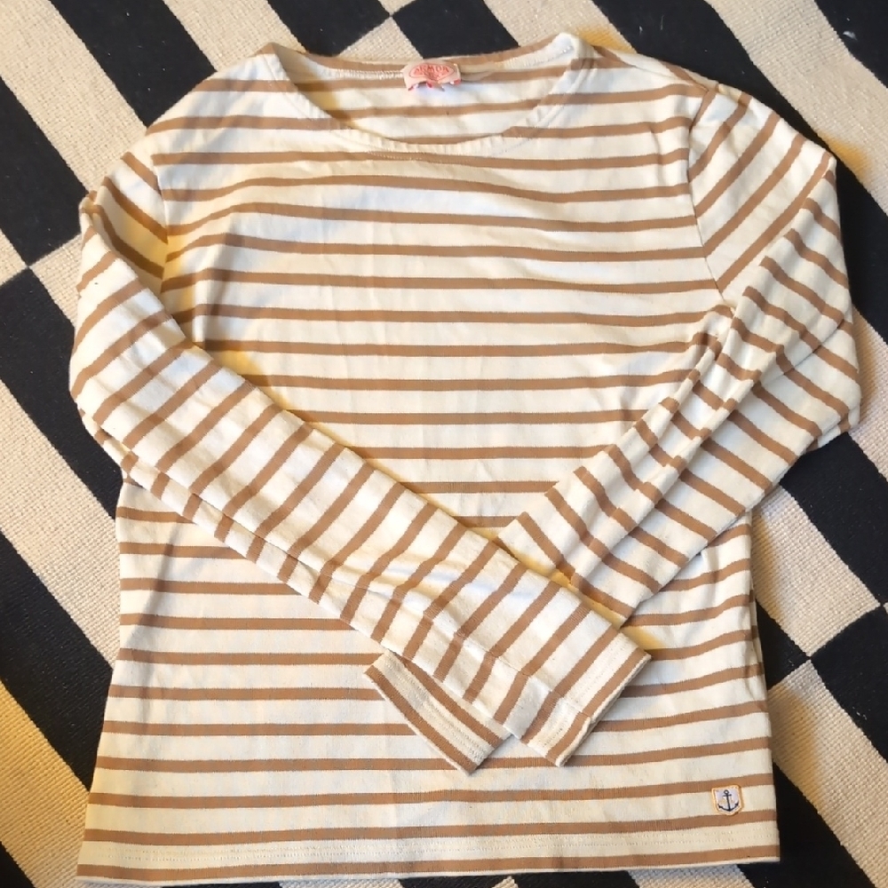 Armor Lux Long Sleeve Striped Tee in Cream and Brown - Picture 3 of 8